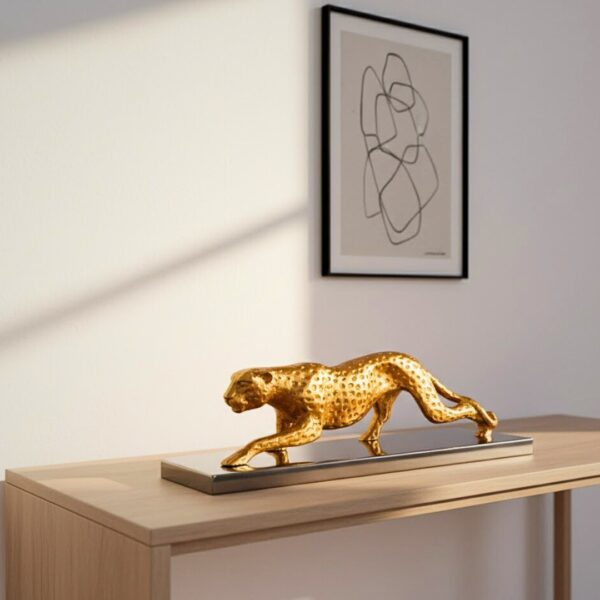 Leopard Dekofigur Gold – moderne Figur