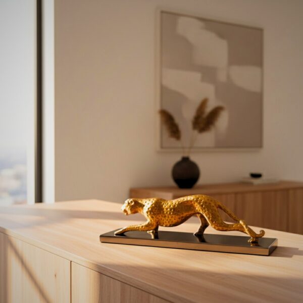 Leopard Dekofigur Gold – moderne Figur