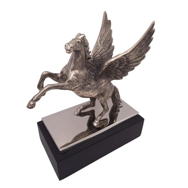 Pegasus – dekorative Aluminiumfigur auf einem Stahl- und Holzsockel – NI9935