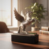 Pegasus – dekorative Aluminiumfigur auf einem Stahl- und Holzsockel – NI9935