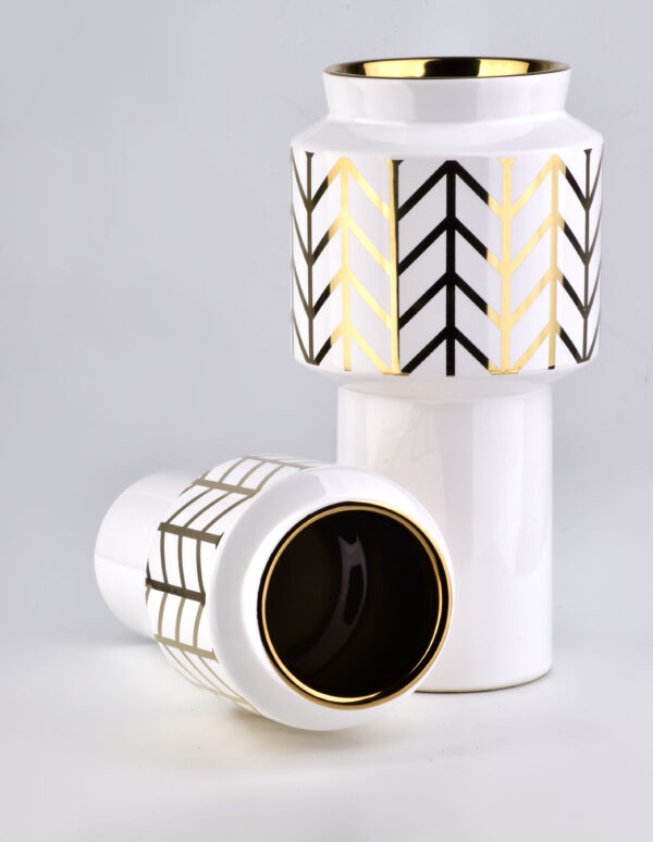 Keramik Vase MARITTA Gold Weiß 25cm – Stilvolle kleine Dekovase