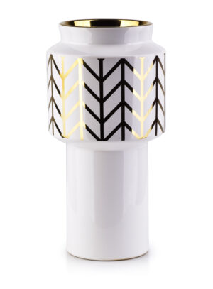 Keramik Vase MARITTA Gold Weiß 30cm – Elegante große Dekovase