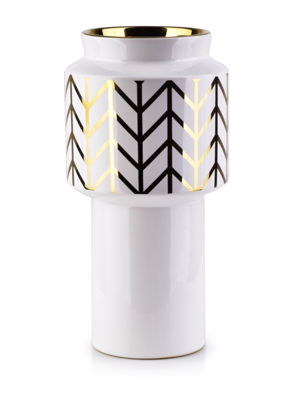 Keramik Vase MARITTA Gold Weiß 30cm – Elegante große Dekovase
