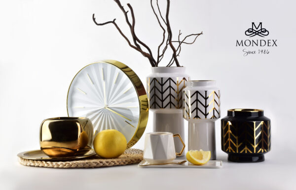 Keramik Vase MARITTA Gold Weiß 30cm – Elegante große Dekovase