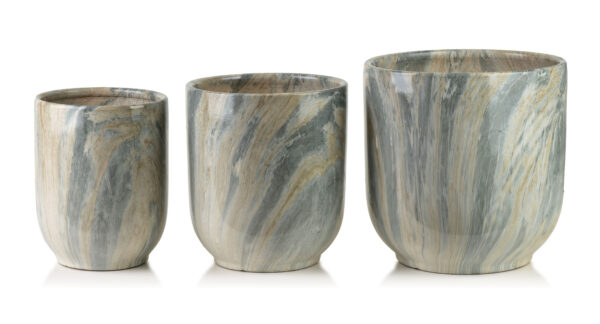 NEVA MARBLE Blumentopf Set – 3 Elegante Pflanzgefäße Beige Grau