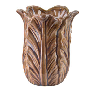 Keramik Vase Braun – Dekorative Vase mit Blattstruktur LETTU