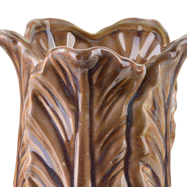 Keramik Vase Braun – Dekorative Vase mit Blattstruktur LETTU
