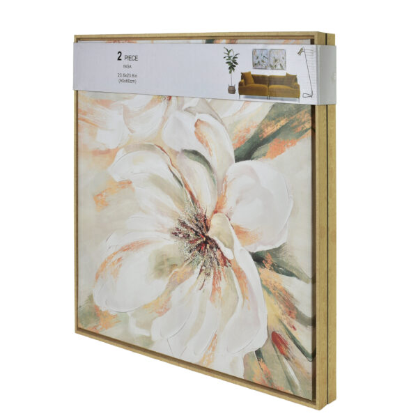 Wandbilder Set Blumen beige – 2er Bilder Set elegant 60x60 cm