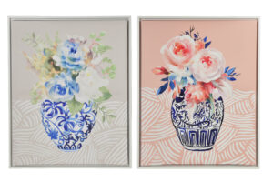 Wandbilder Blumen Vase – 2er Set Bilder mit floralen Motiven 40x50 cm