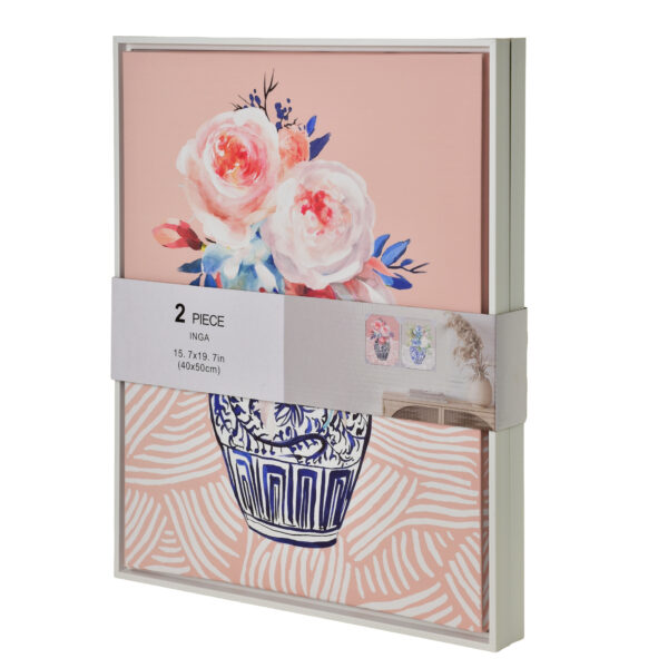 Wandbilder Blumen Vase – 2er Set Bilder mit floralen Motiven 40x50 cm