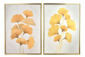 Wandbilder Gold Blätter – Elegantes 2er Set Bilder Modern 50x70 cm