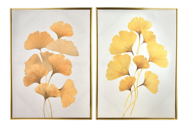 Wandbilder Gold Blätter – Elegantes 2er Set Bilder Modern 50x70 cm