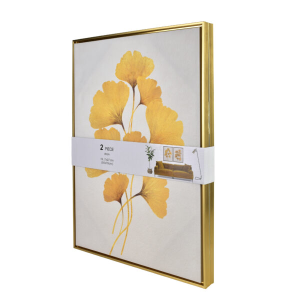 Wandbilder Gold Blätter – Elegantes 2er Set Bilder Modern 50x70 cm