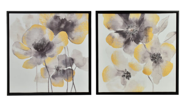 Wandbilder Blumen Gold Schwarz – Elegantes 2er Set Modern 40x40 cm