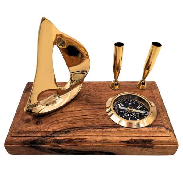 Elegantes Schreibtischset Yacht und Kompass aus Holz