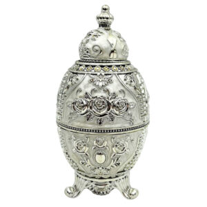 Fabergé Ei Dekoration – Elegante Schmuckdose Weiß Silber