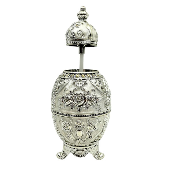 Fabergé Ei Dekoration – Elegante Schmuckdose Weiß Silber