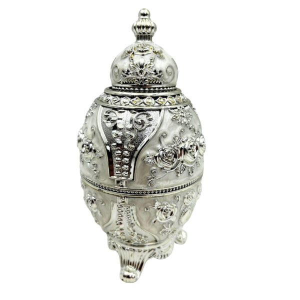 Fabergé Ei Dekoration – Elegante Schmuckdose Weiß Silber