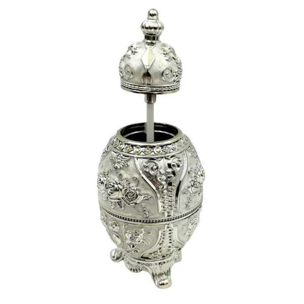 Fabergé Ei Dekoration – Elegante Schmuckdose Weiß Silber