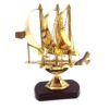 Messingschiff auf Holzsockel 20 cm – Maritime Deko