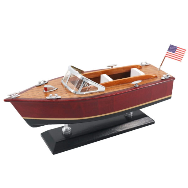 Motorboot-Modell aus Holz 26 cm – Maritime Deko