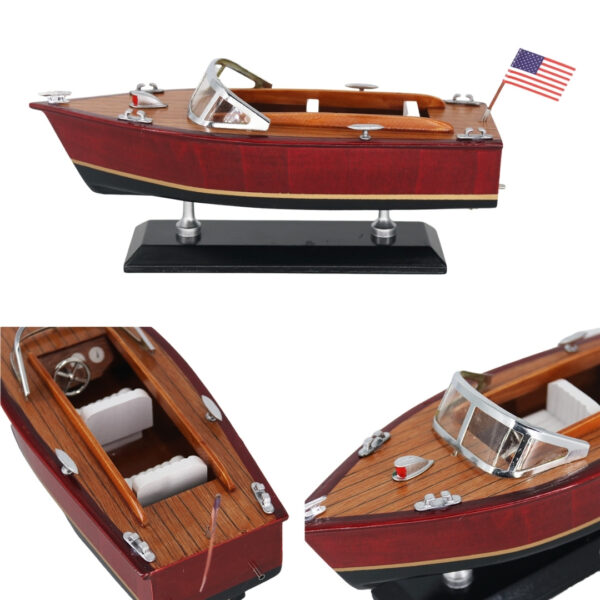 Motorboot-Modell aus Holz 26 cm – Maritime Deko