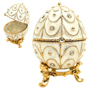 Fabergé Ei Schatulle Weiß Gold mit Kristallen – Luxus Deko