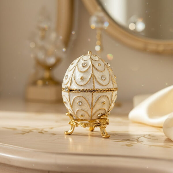 Fabergé Ei Schatulle Weiß Gold mit Kristallen – Luxus Deko