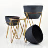 Pflanzgefäß Set SWEN mit Metallständern – 3 Blumentöpfe Schwarz-Gold