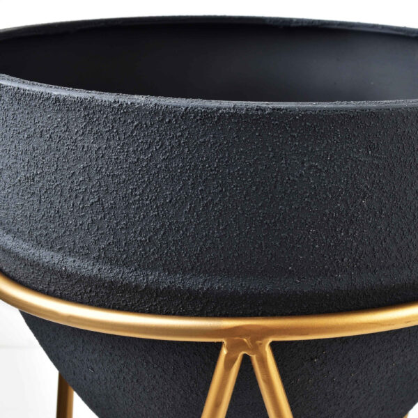 Pflanzgefäß Set SWEN mit Metallständern – 3 Blumentöpfe Schwarz-Gold