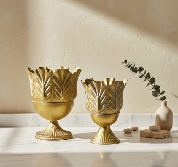 Goldene Metall Pflanzgefäße Set - Exklusives 2er Set
