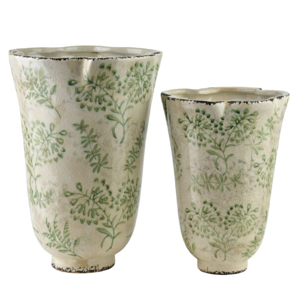 Keramikvase CROCKET 23 cm – Vintage Blumenvase in Creme