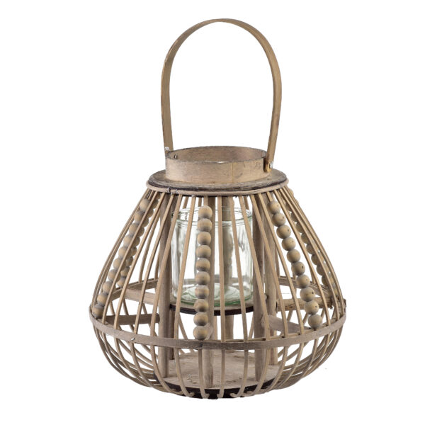 Graue Rattanlaterne 30 cm – Elegantes LUCIE GREY Windlicht