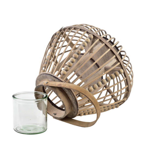 Graue Rattanlaterne 30 cm – Elegantes LUCIE GREY Windlicht