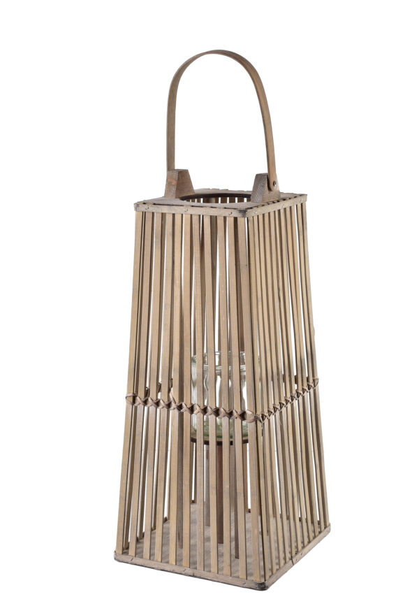 Graue Rattanlaterne 48 cm – LUCIE GREY Windlicht