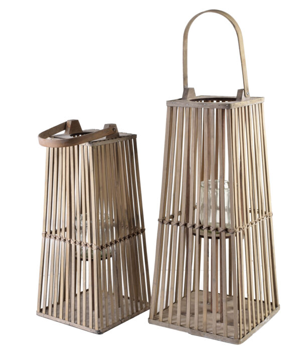 Graue Rattanlaterne 48 cm – LUCIE GREY Windlicht