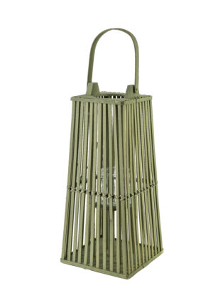 Rattan Laterne Grün LUCIE GREEN 48 cm – Handgeflochtene Laterne aus Holz und Rattan