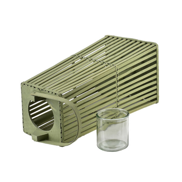Rattan Laterne Grün LUCIE GREEN 48 cm – Handgeflochtene Laterne aus Holz und Rattan