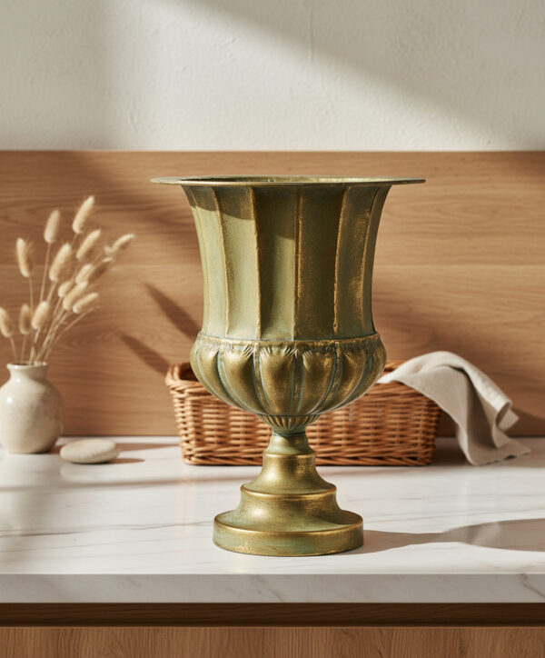 Metallvase VIOLA 37 cm – Dekorative Pokalvase in Gold und Türkis