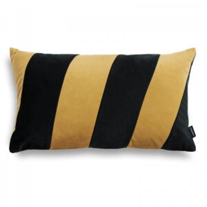 Schwarz-goldenes Streifenkissen – Edles Samtkissen 50x30 cm