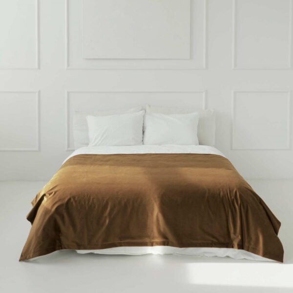 Beige Velours Tagesdecke VELVET – Exklusiver Bettüberwurf 220x140 cm