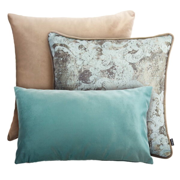 Beige Mint Dekokissen 3er Set - Elegante Velvet & Gold Optik