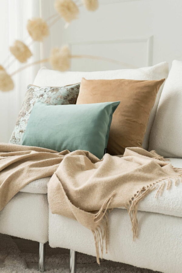 Beige Mint Dekokissen 3er Set - Elegante Velvet & Gold Optik