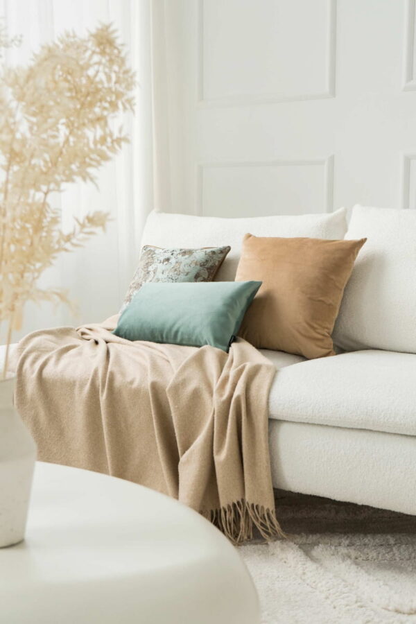 Beige Mint Dekokissen 3er Set - Elegante Velvet & Gold Optik