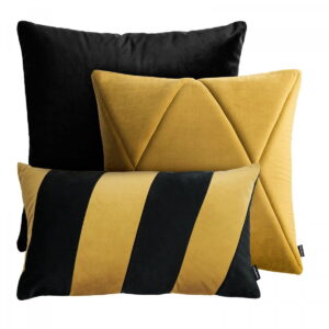 Schwarz Gold Dekokissen 3er Set - Exklusive Touch & Stripes Optik