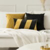 Schwarz Gold Dekokissen 3er Set - Exklusive Touch & Stripes Optik