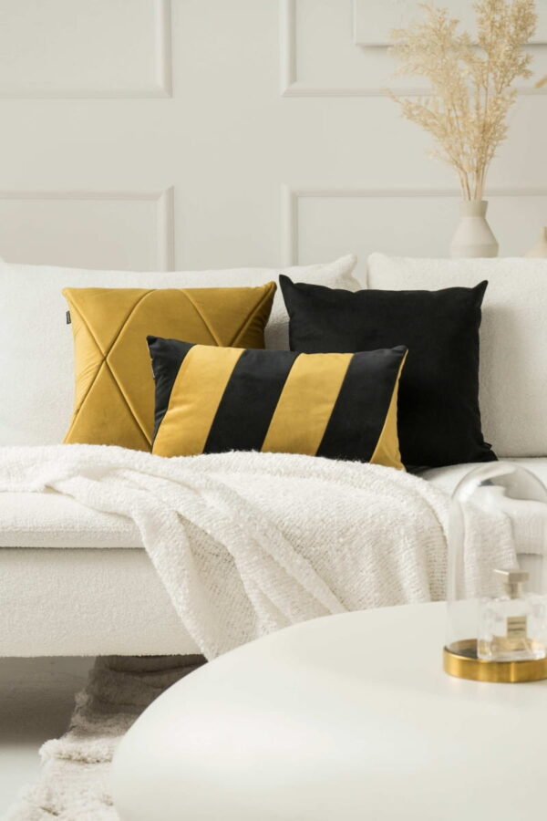 Schwarz Gold Dekokissen 3er Set - Exklusive Touch & Stripes Optik