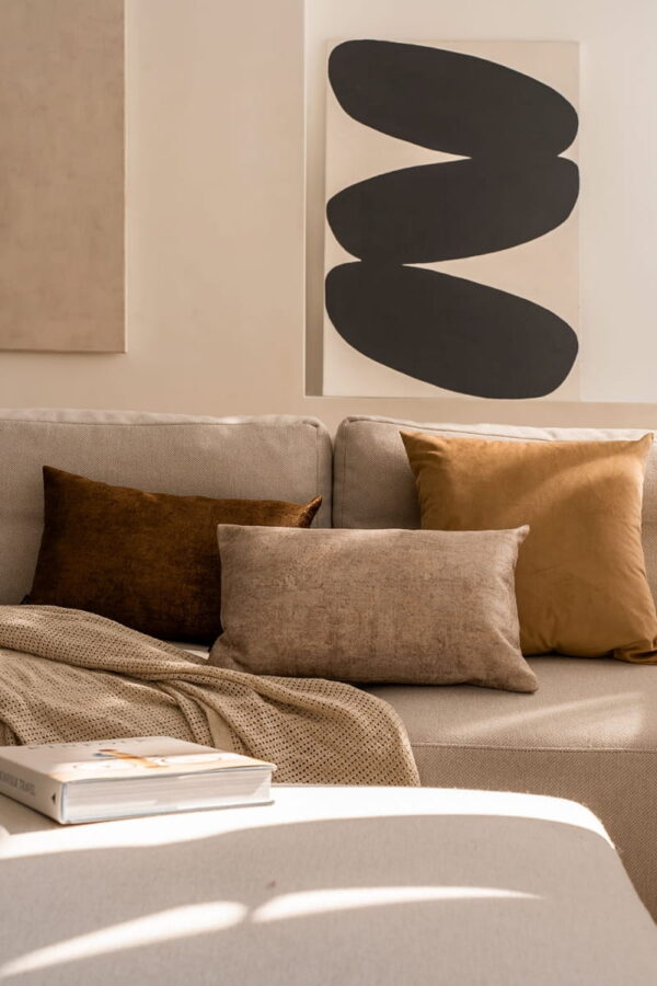 Beige Dekokissen 3er Set - Elegante Velvet & Stone Optik