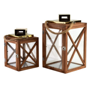 LEVI GOLD Laternen Set mit Kreuzdesign – 2 dekorative Holzlaternen