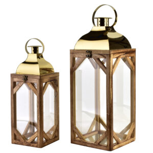 LEVI GOLD großes Laternen Set – 2 elegante Holzlaternen mit Golddach